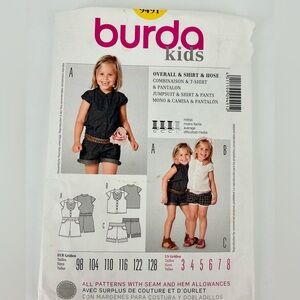 Burda Kids Girls Sewing Pattern #9481 Uncut Children Overall Shorts size 3-8 Yrs